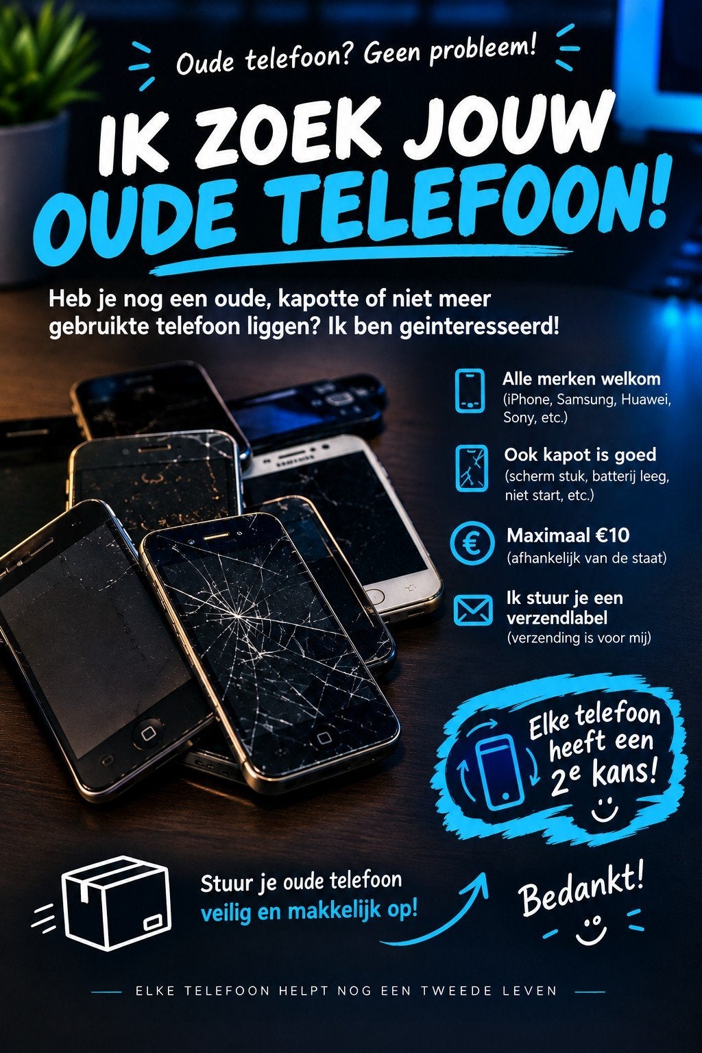 GEZOCHT: OUDE & KAPOTTE TELEFOONS! 

Ligt er bij jo, Ophalen of Verzenden, Gebruikt