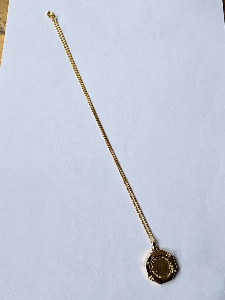 Gouden ketting met Juliana munt hanger en zirkonia, Ophalen of Verzenden