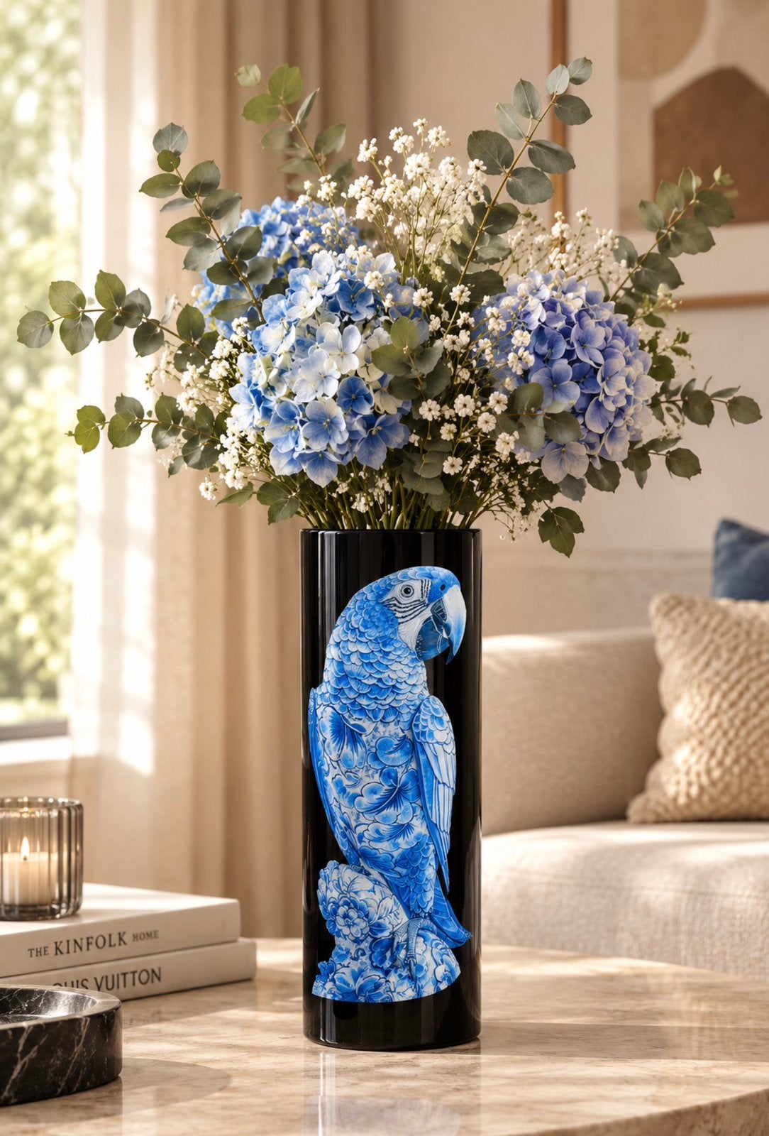Delfts Blauw & stoer zwart Unieke vaas 007 Papegaai, Huis en Inrichting, Ophalen, Nieuw