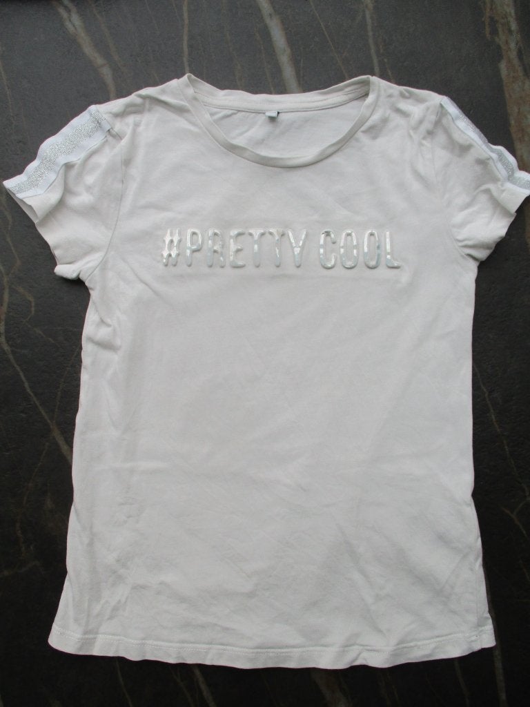T-shirt wit Pretty Cool maat 134 C&A shirt korte mouwen, Gebruikt, C&A, Meisje, Ophalen of Verzenden