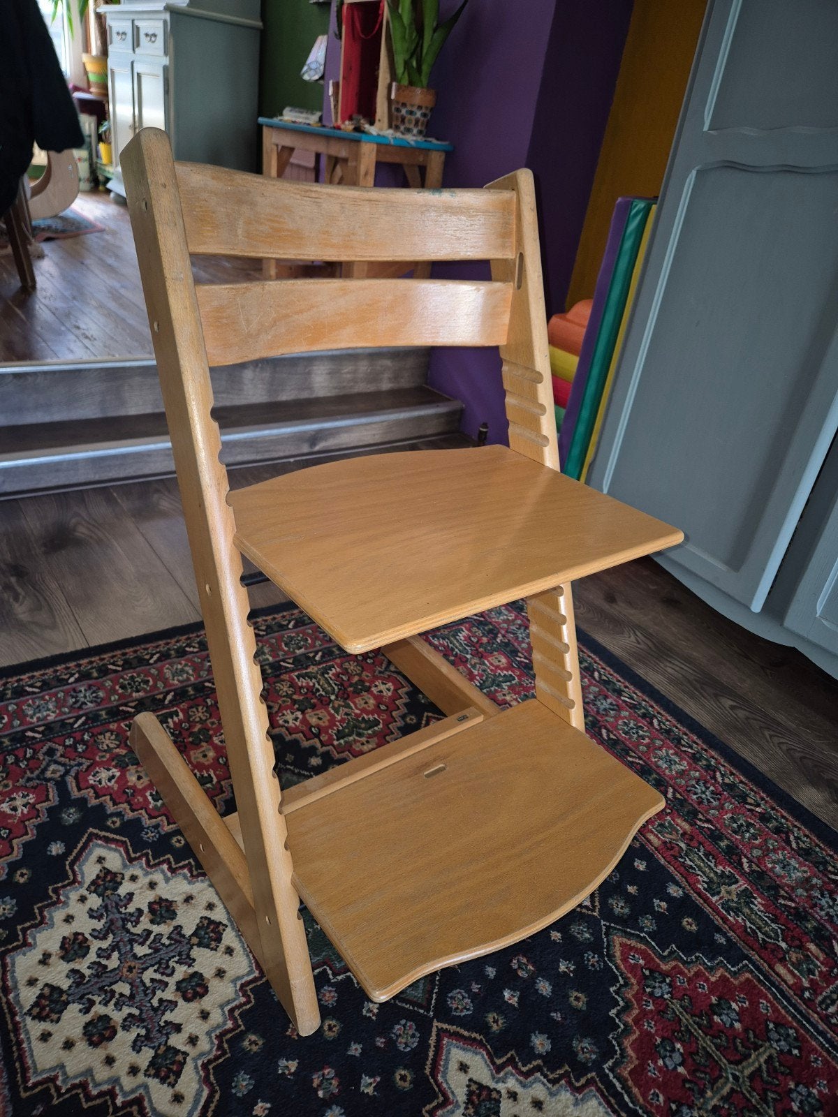 Stokke Tripp Trap (houten meegroeistoel), Kinderen en Baby's, Kinderstoelen, Ophalen, Gebruikt, Meegroeistoel, Aanschuifbaar