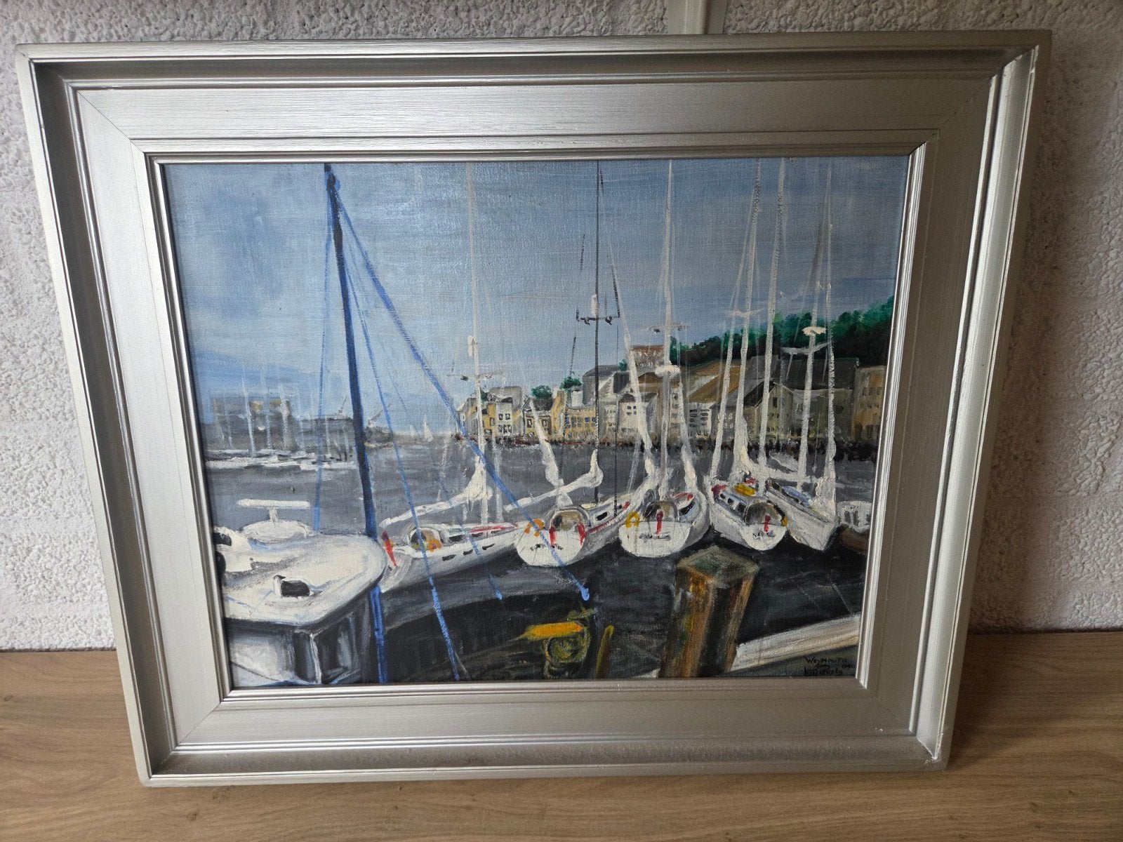 Schilderij van de haven van Weymouth, Antiek en Kunst, Kunst | Schilderijen | Klassiek, Ophalen, Maritiem / water, Doek, Realistisch