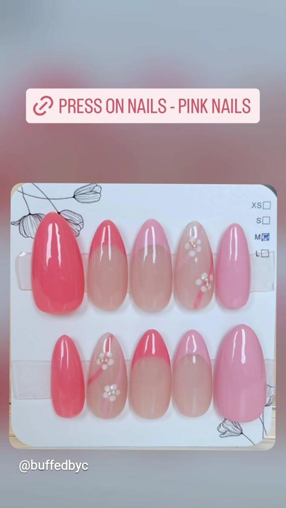 Roze Press On Nails - Maat M, Verzenden, Nieuw, Roze, Handen en Nagels