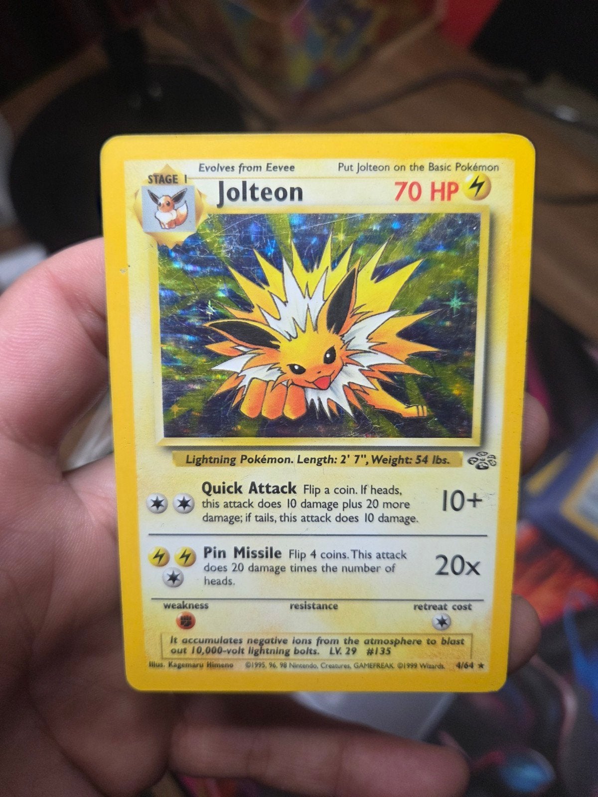 Jolteon Holo 4/64 Jungle 1999 Wizards of the Coast era, Ophalen of Verzenden, Zo goed als nieuw, Losse kaart, Foil