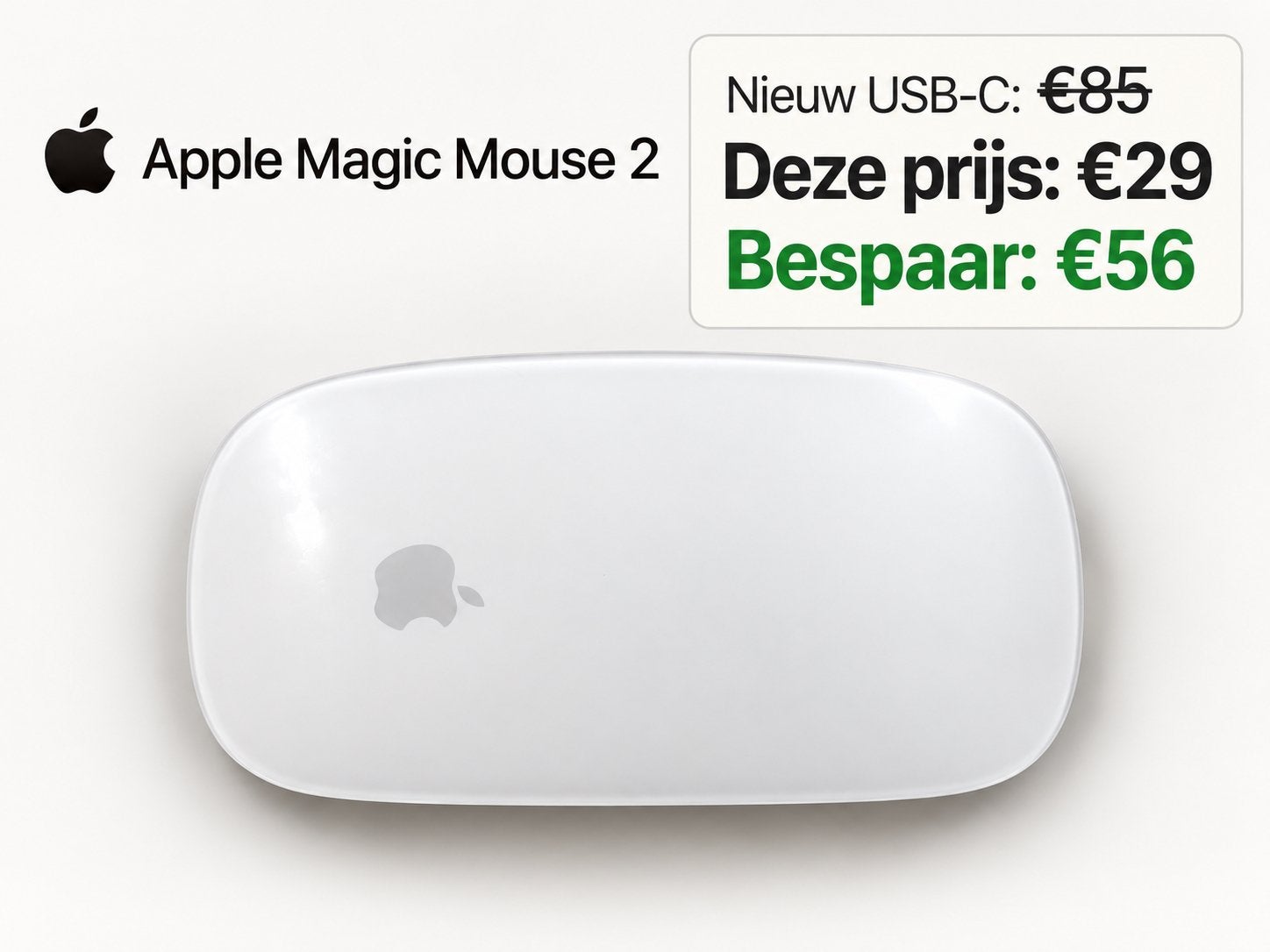 Apple Magic Mouse 2 – Bluetooth – Lightning – Wit/Zilver, Computers en Software, Ophalen of Verzenden, Zo goed als nieuw
