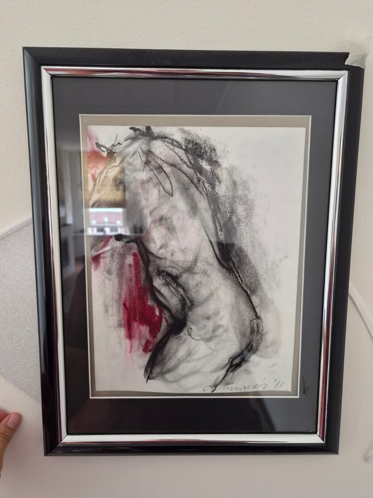 Ingelijste naaktstudie in houtskool en pastel, Antiek en Kunst, Ophalen, Tekening, Gemengde techniek, Ingelijst