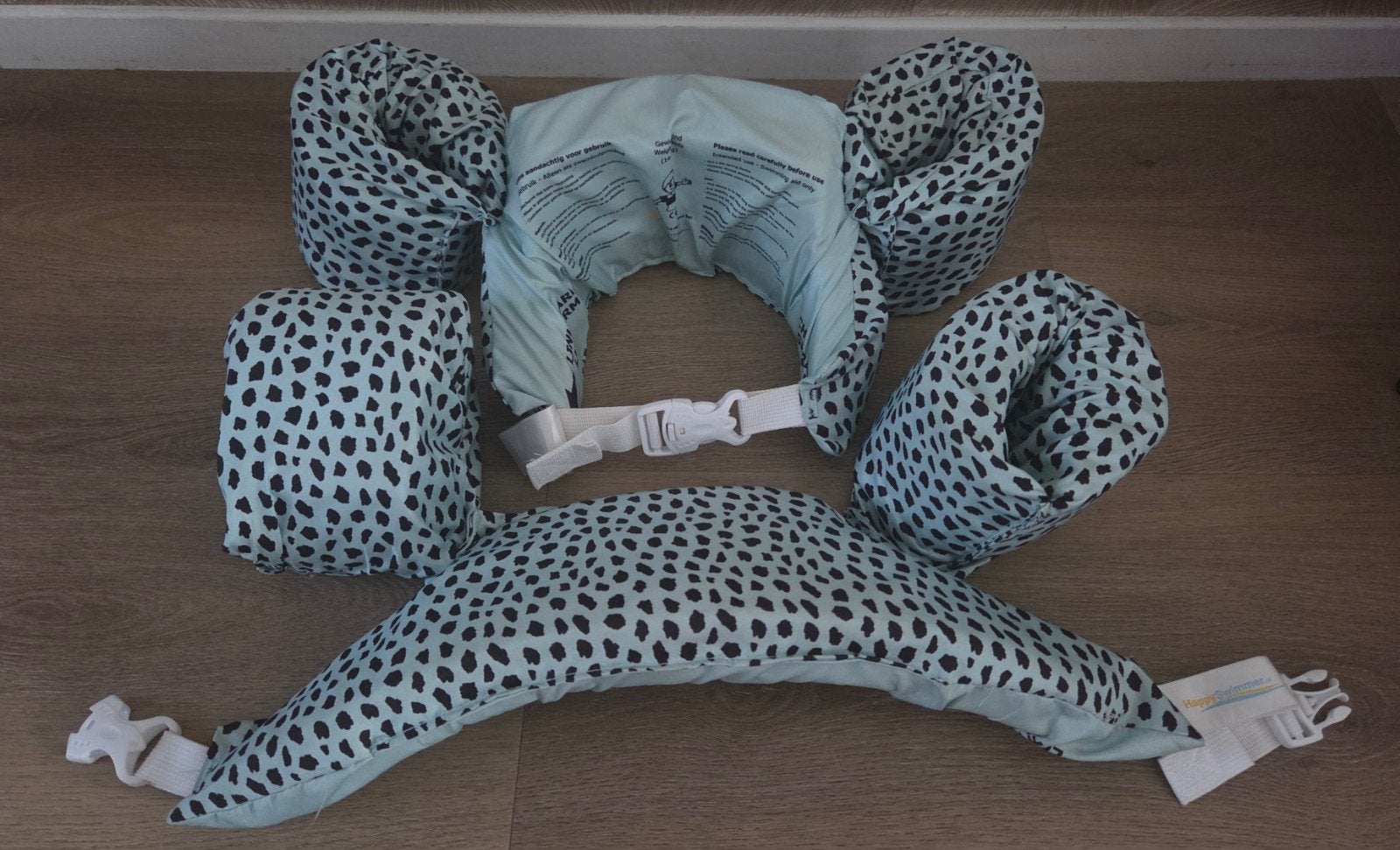 2x Puddle Jumper mint/groen cheeta print 14-23kg, Ophalen, Zo goed als nieuw, Overige typen