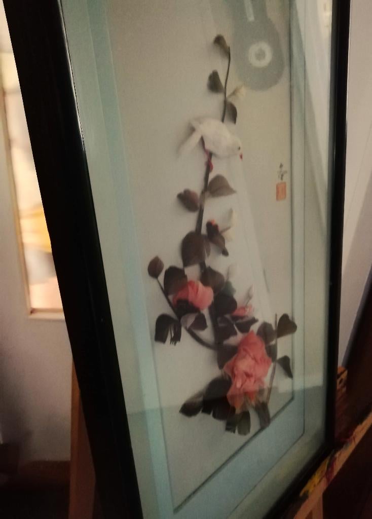 Oud chinees diorama 3D lijst met vogel en bloemen, Ophalen of Verzenden