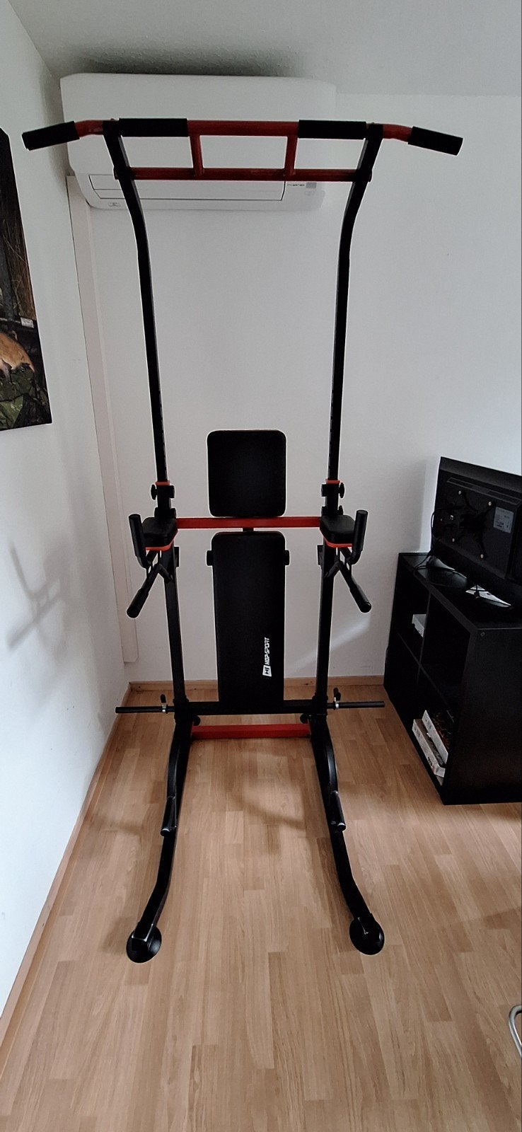 Power Tower Dip-Station HS-2015K met optrekstang en halterba, Sport en Fitness, Fitnessmaterialen, Ophalen, Zo goed als nieuw