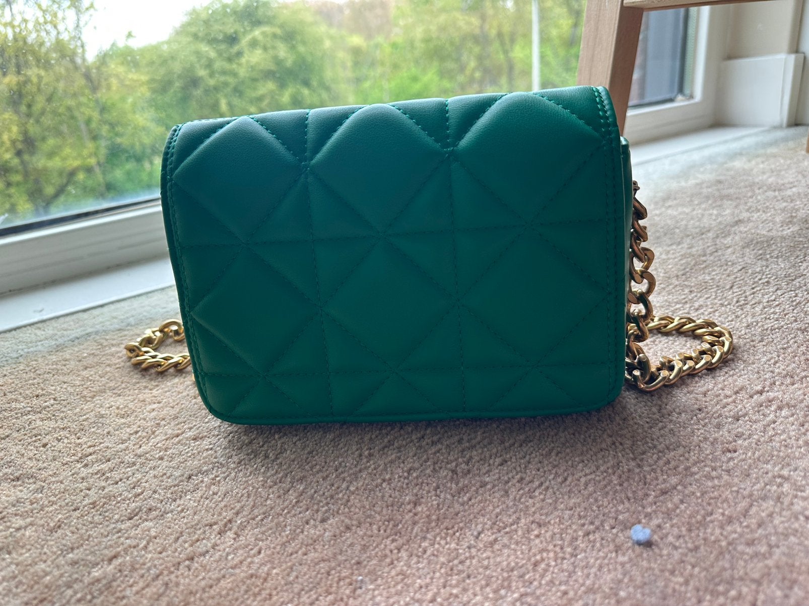 MANGO zeegroen doorgestikte crossbody schoudertas, Ophalen of Verzenden, Zo goed als nieuw, Groen, Schoudertasje