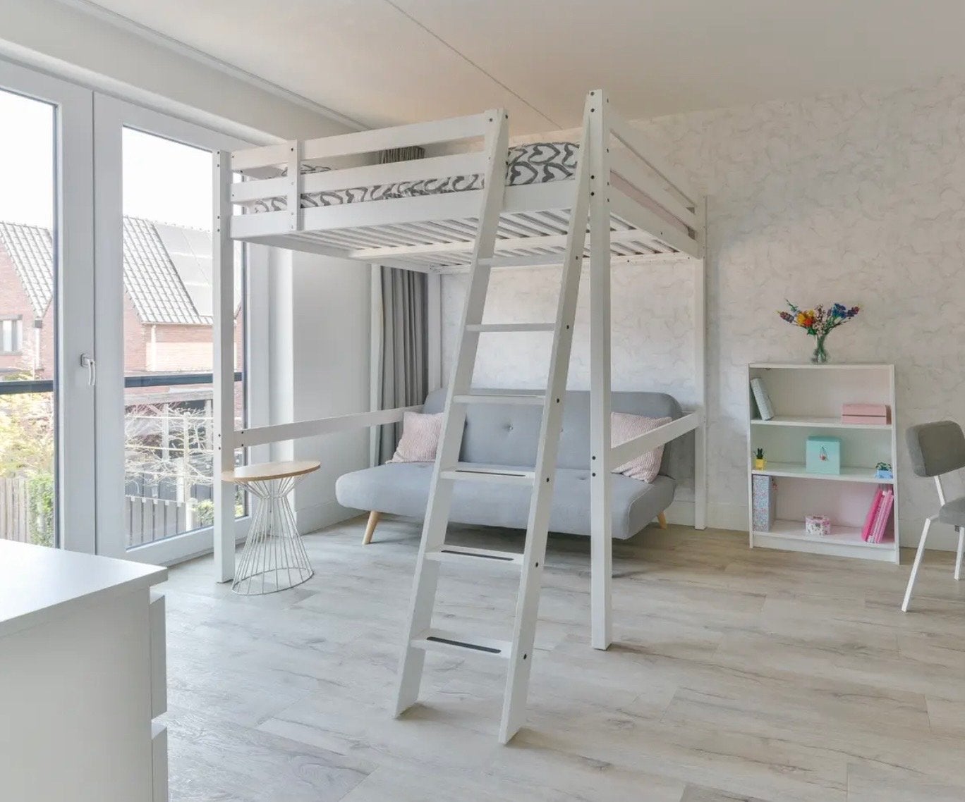 Wit bed / hoogslaper Ikea Stora, Ophalen, Gebruikt, Hoogslaper, 140 cm