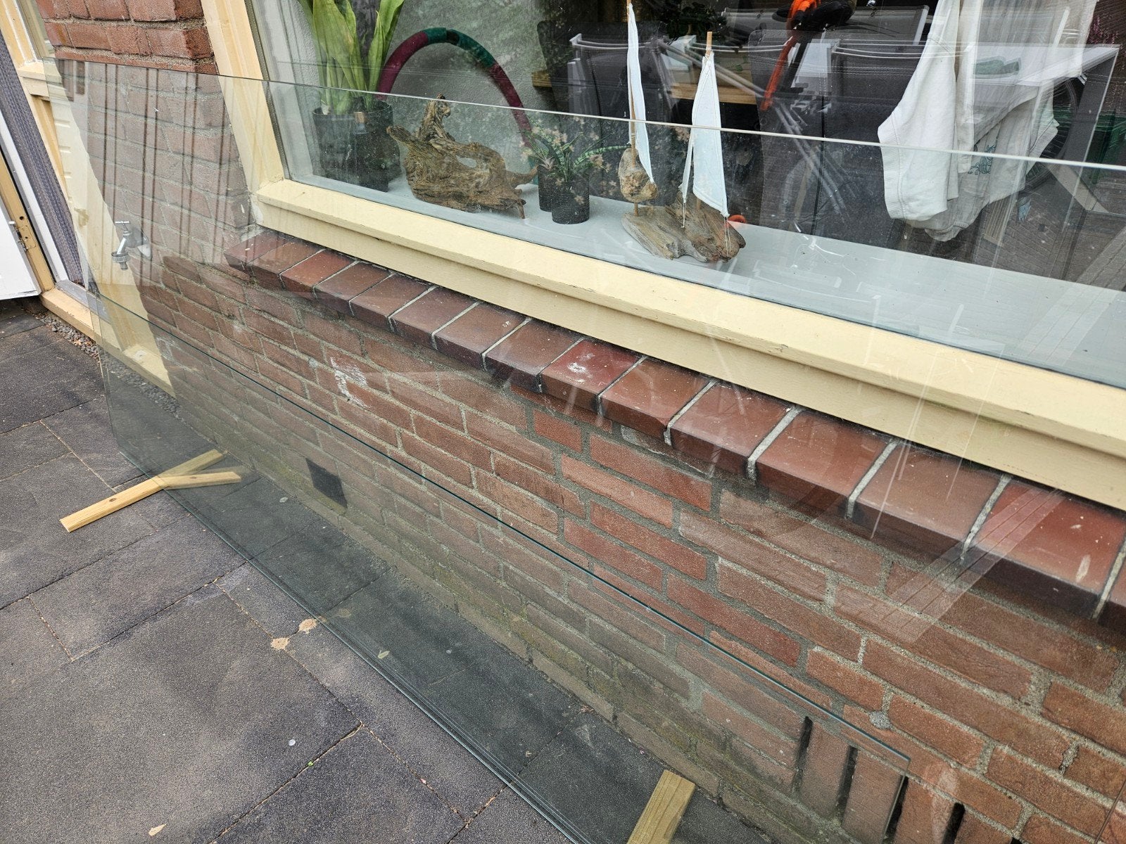 2 x glasplaat voor op een tafel of kast, Tuin en Terras, Ophalen, Gebruikt, Minder dan 180 cm, Palen