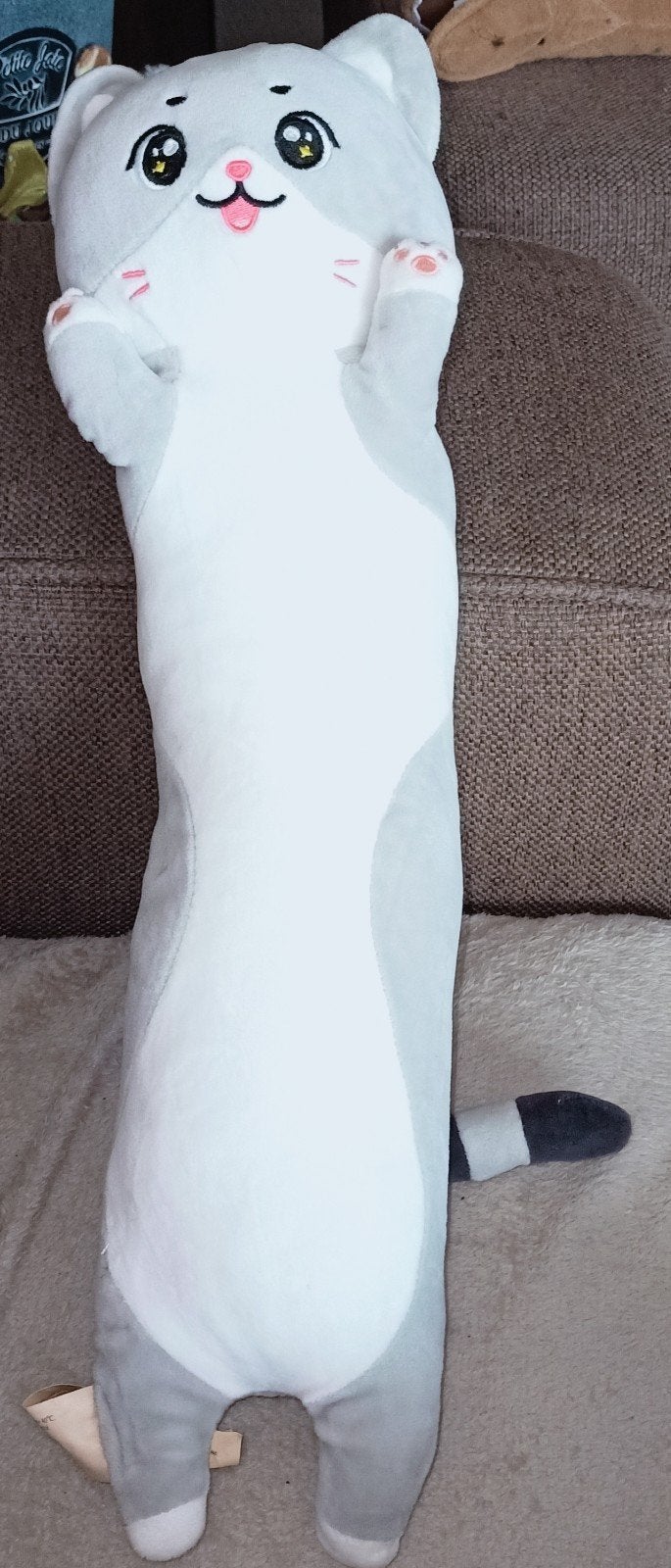 Soft toy grijs witte kat knuffel., Overige merken, Grijs, Ophalen of Verzenden, Zo goed als nieuw