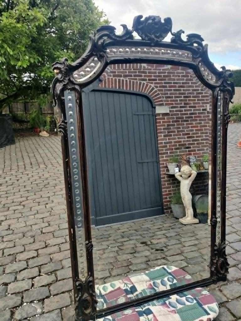 Oude eclectische spiegel met glazen elementen 19 e eeuw, Ophalen, Rechthoekig