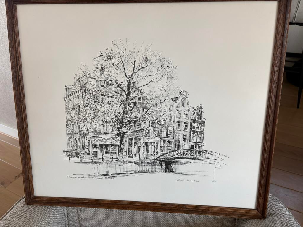 Schilderij Amsterdamse grachtenpandjes, 50x60 cm, Ophalen of Verzenden