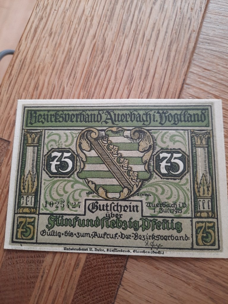 Notgeld. 75 Pfennig Auerbach . In perfecte staat, Ophalen of Verzenden, Duitsland