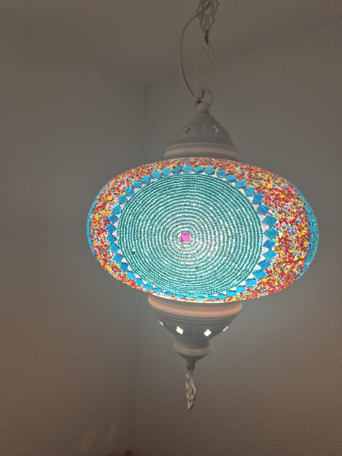 Mooie witte Turkse lamp uit Istanbul - 28 cm diameter, Huis en Inrichting, Lampen | Hanglampen, Ophalen, Gebruikt, Glas, E27 (groot)