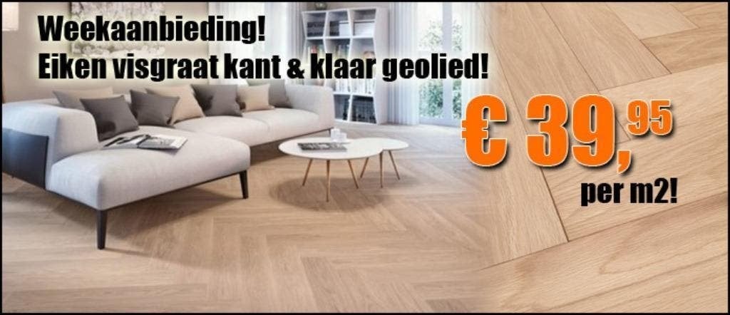 Eiken visgraat multivloer kleurloos geolied. WEEKAANBIEDING!, Ophalen of Verzenden, Nieuw, Parket