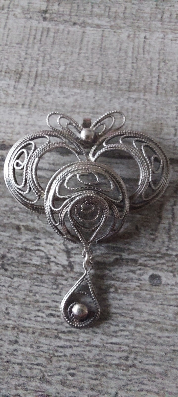 Antieke zilveren filigrain hanger uit 1945, Ophalen of Verzenden, Gebruikt, Zilver, Zilver