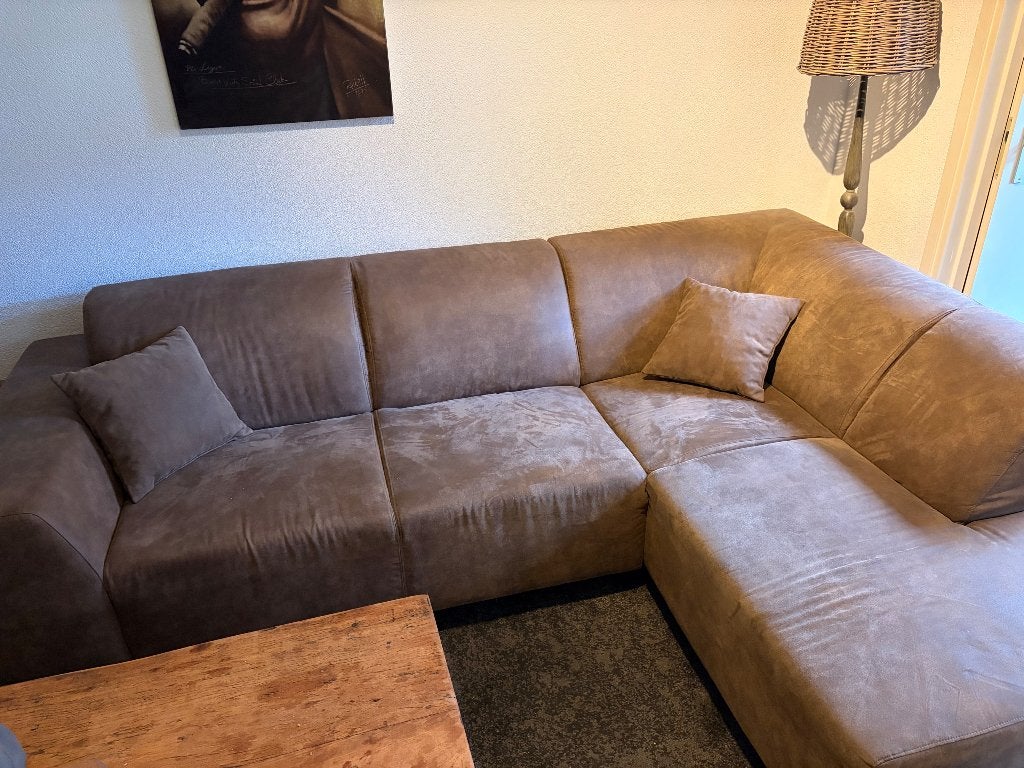 Hoekbank taupe, Ophalen, Gebruikt, Stof, Taupe