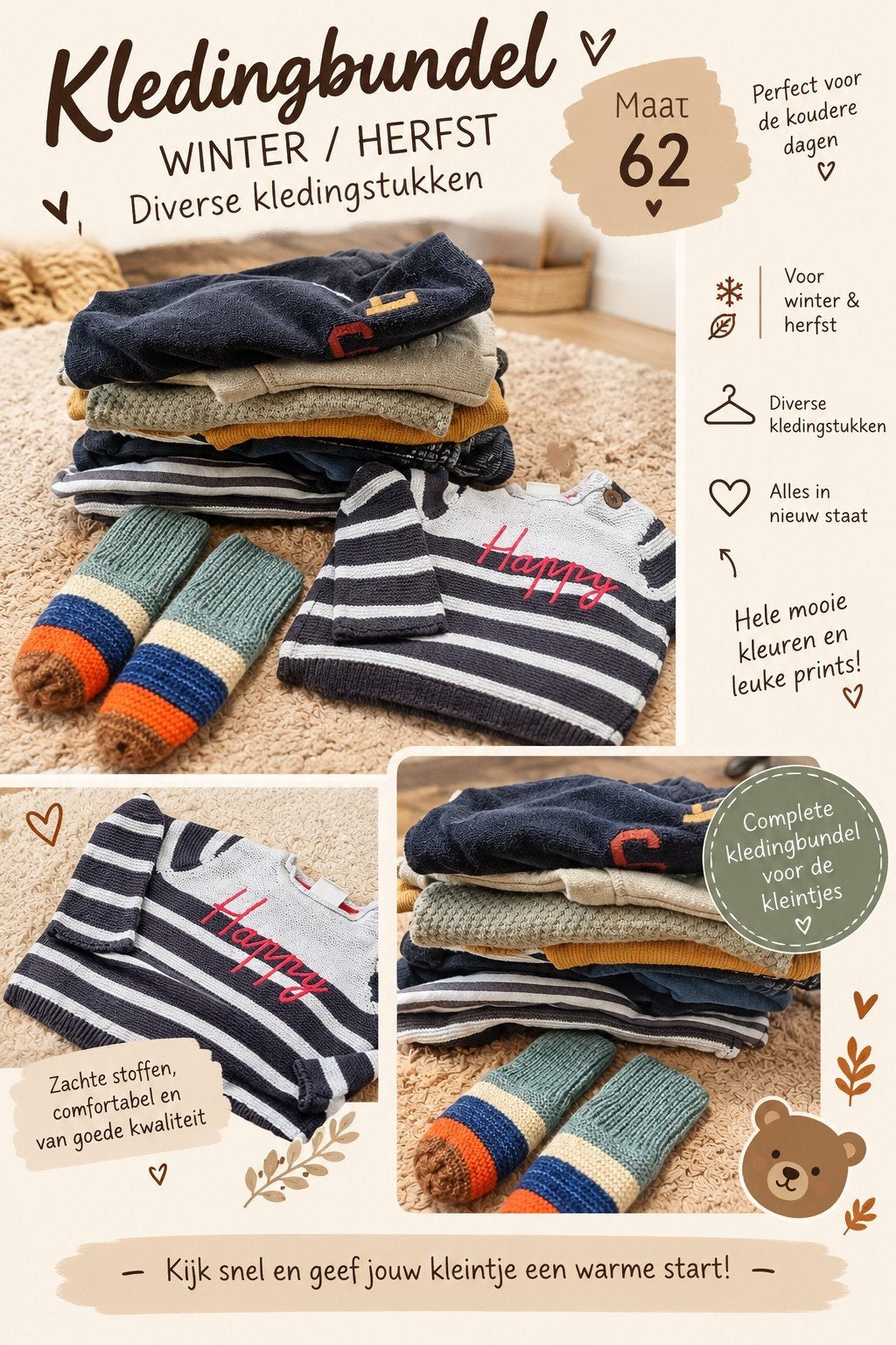 10 items pakket bundel winter herfst maat 62 nieuw staat, Kinderen en Baby's, Ophalen of Verzenden, Maat 62