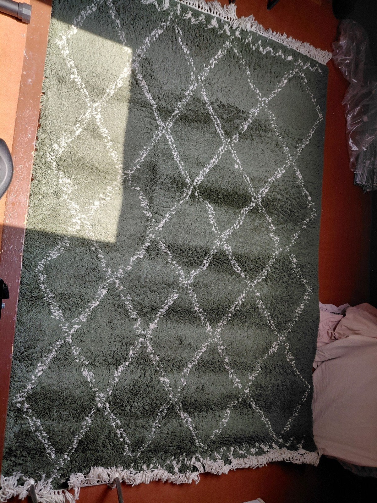 Groen vloerkleed met wit ruitpatroon, Gebruikt, 100 tot 150 cm, Bohemian, Modern, Rechthoekig