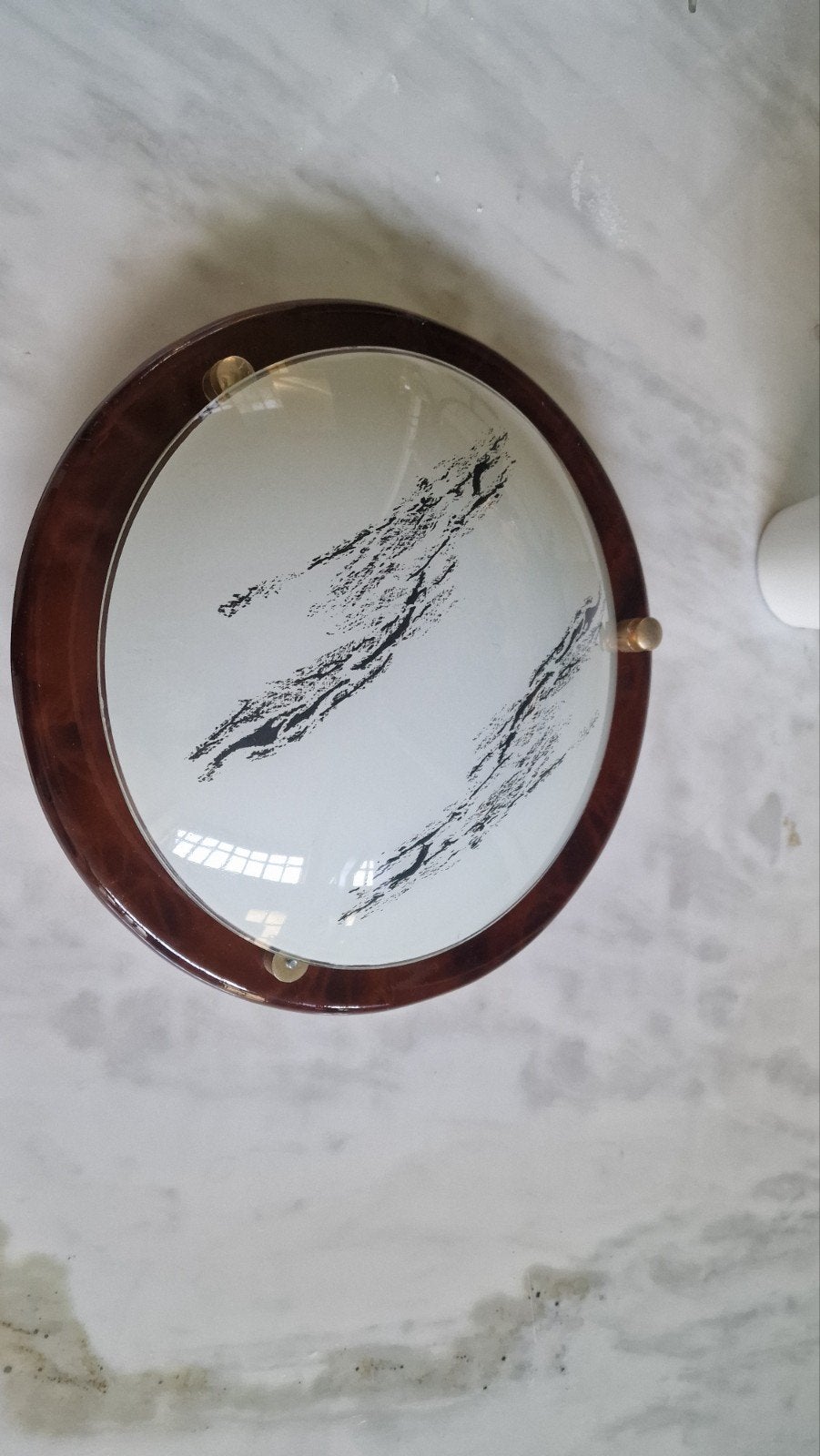 Plafondlamp met houten rand en glazen kap, Overige merken, Gebruikt, Overige fittingen, Ophalen of Verzenden