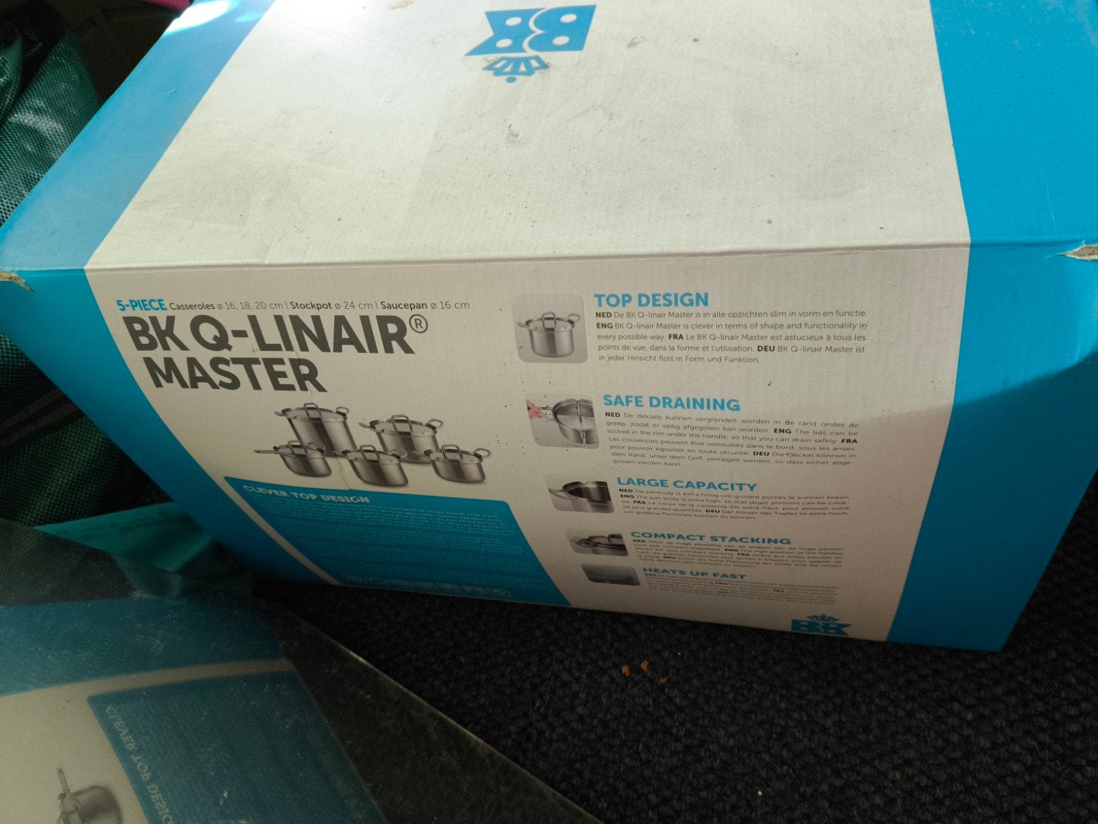 BK Q-Linair Master Pannenset 5-delig - Zo goed als nieuw, Ophalen, Met deksel, BK, Pannenset