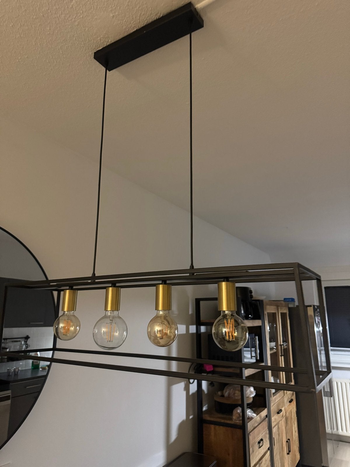 Karwei Hanglamp Industrieel Zwart met Goud - 4 Lichtpunten, Ophalen of Verzenden, Zo goed als nieuw, Metaal, E27 (groot)
