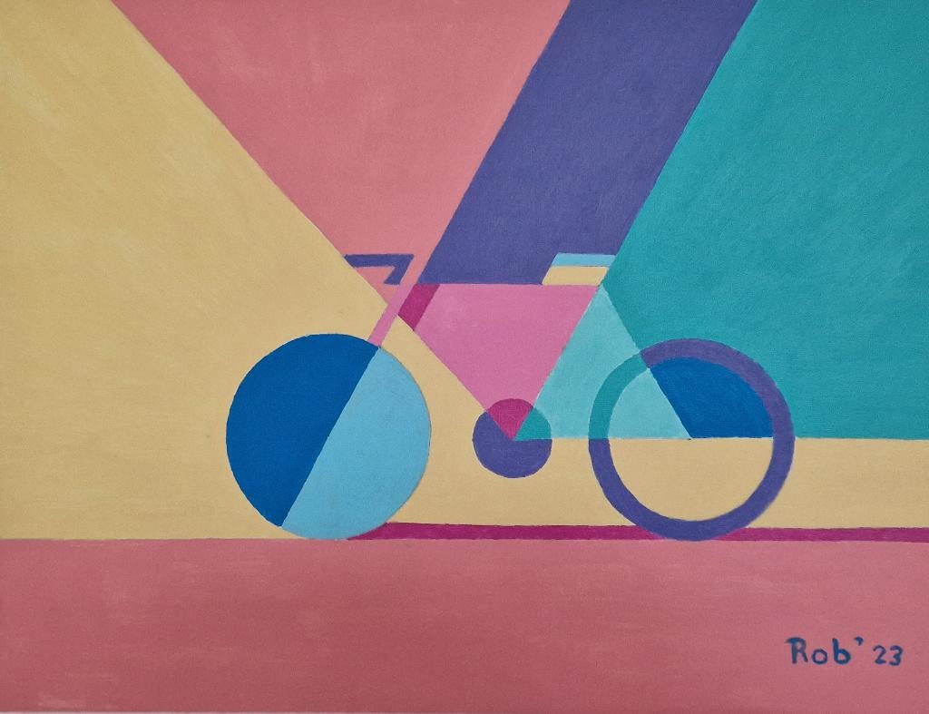 Racefiets, zelf geschilderd op doek met acryl, Antiek en Kunst, Ophalen