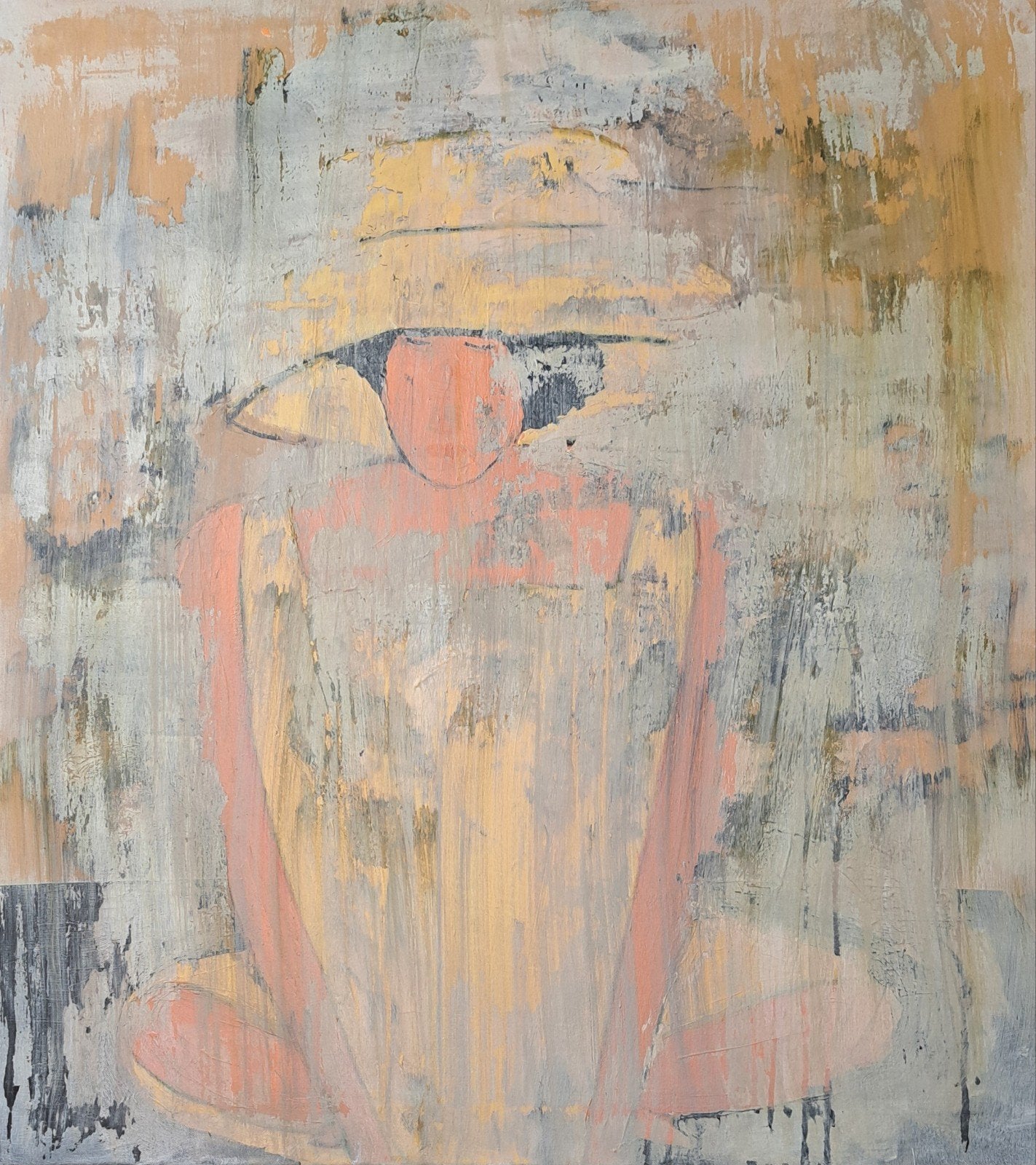 Abstracte figuur met hoed - 80x100 cm, Antiek en Kunst, Kunst | Schilderijen | Abstract, Ophalen