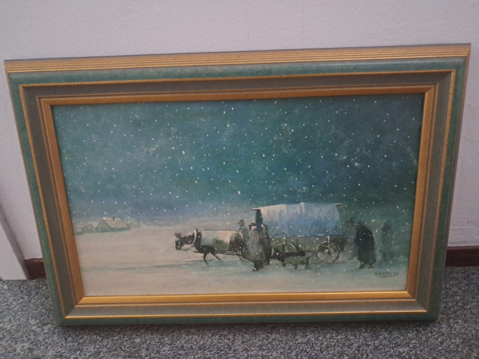 Schilderij Ad van Hassel Huifkar in de sneeuw, Antiek en Kunst, Ophalen