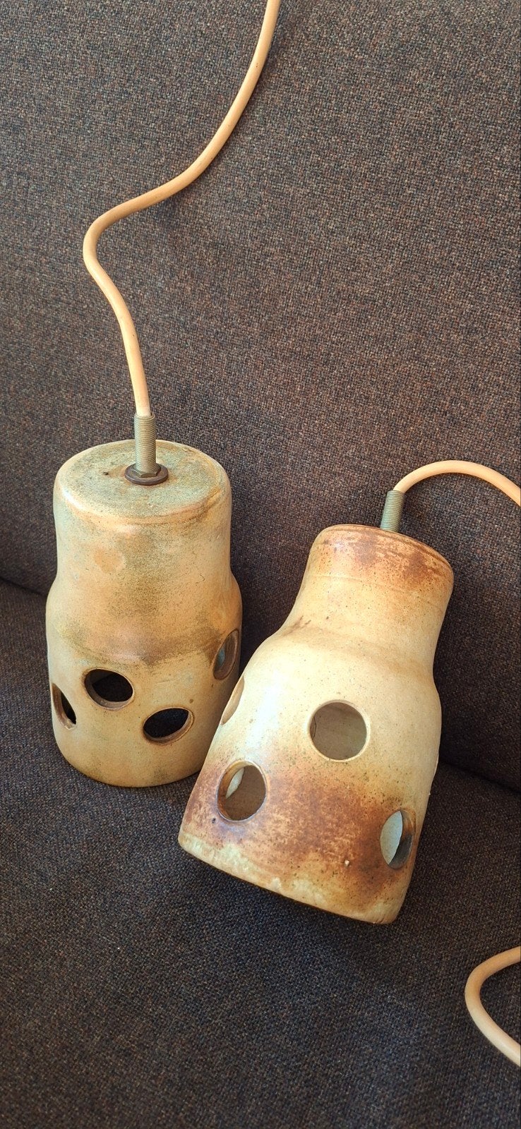 2 vintage / retro aardewerk lampen, Ophalen of Verzenden