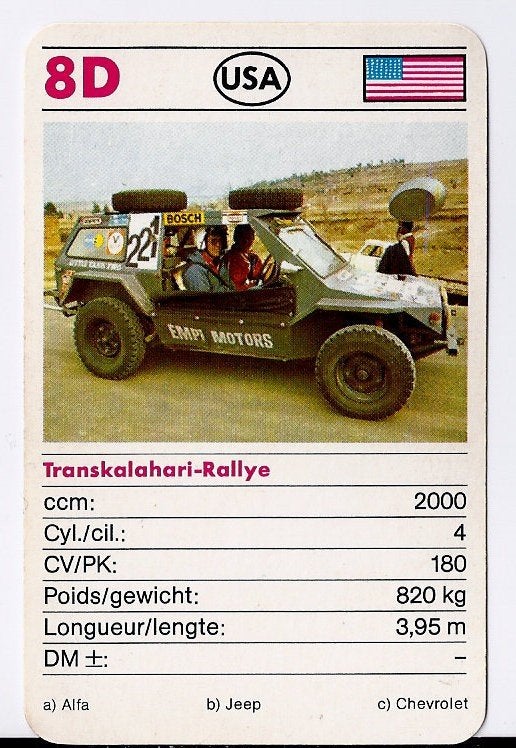 K94 autokaartje 8d --- transkalahari - rallye, Ophalen of Verzenden, Zo goed als nieuw, Auto's