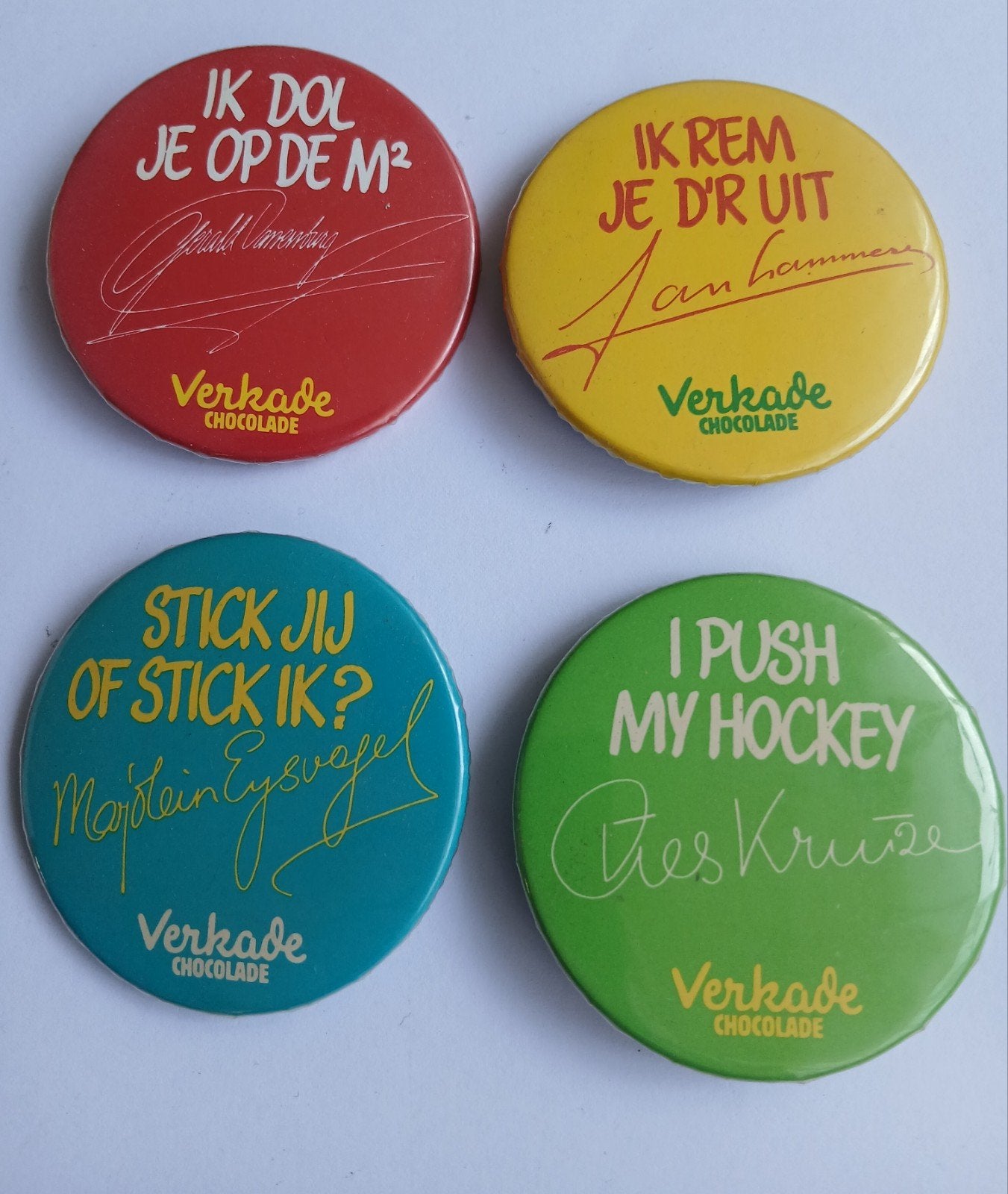 Verkade Buttons Jaren 70, Ophalen of Verzenden, Zo goed als nieuw, Overige onderwerpen, Button