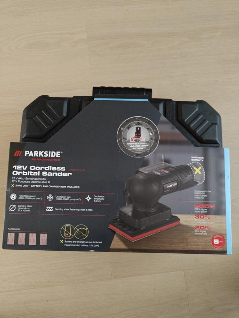 Parkside 12V Accu Vlakschuurmachine - Nieuw in Koffer, Doe-het-zelf en Verbouw, Gereedschap | Schuurmachines, Ophalen of Verzenden