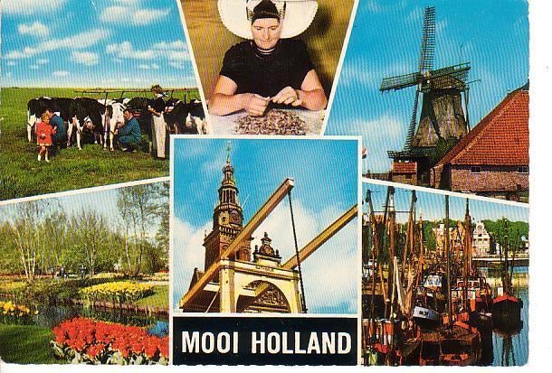 Ansichtkaart	Klederdracht	Bloemen	Molen	6-luik, Verzenden, 1960 tot 1980, Gelopen, Klederdracht