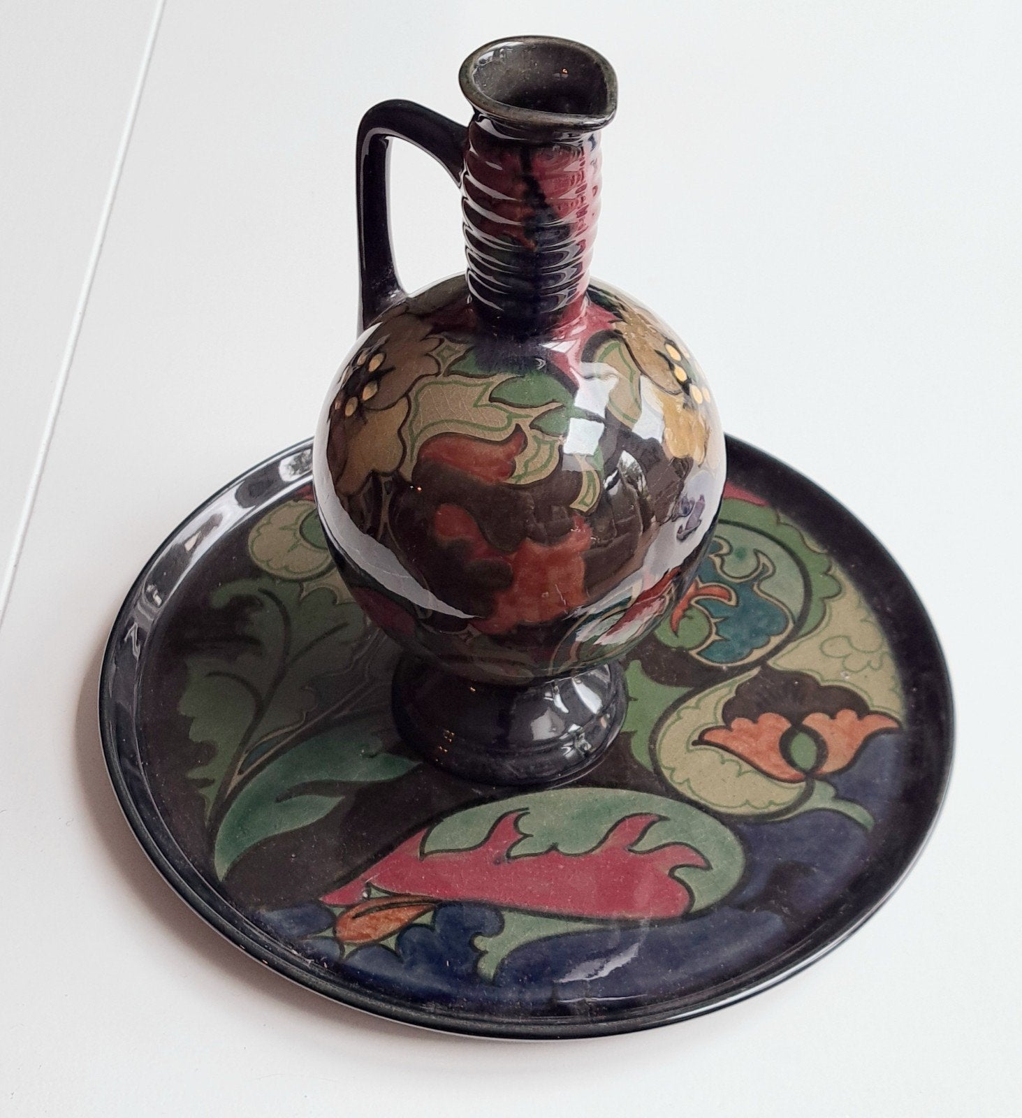 Vintage Gouda Holland Keramiek Set: Vaas en Schaal, Ophalen of Verzenden