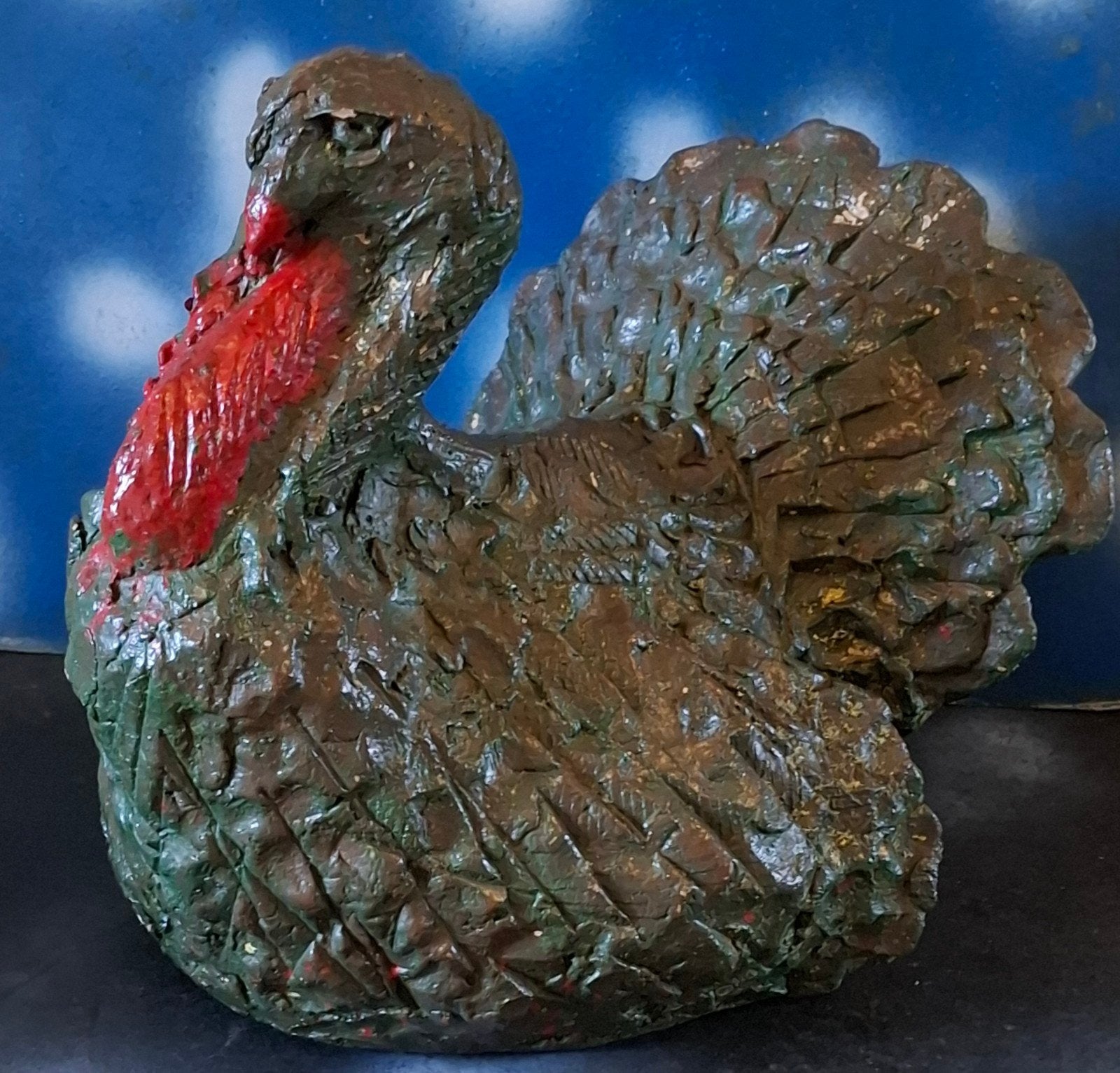 Kalkoen haan. Keramiek/witte klei. Gepatineerd. 28/28 cm., Ophalen, Zo goed als nieuw, Vogel, Beeldje of Figuurtje