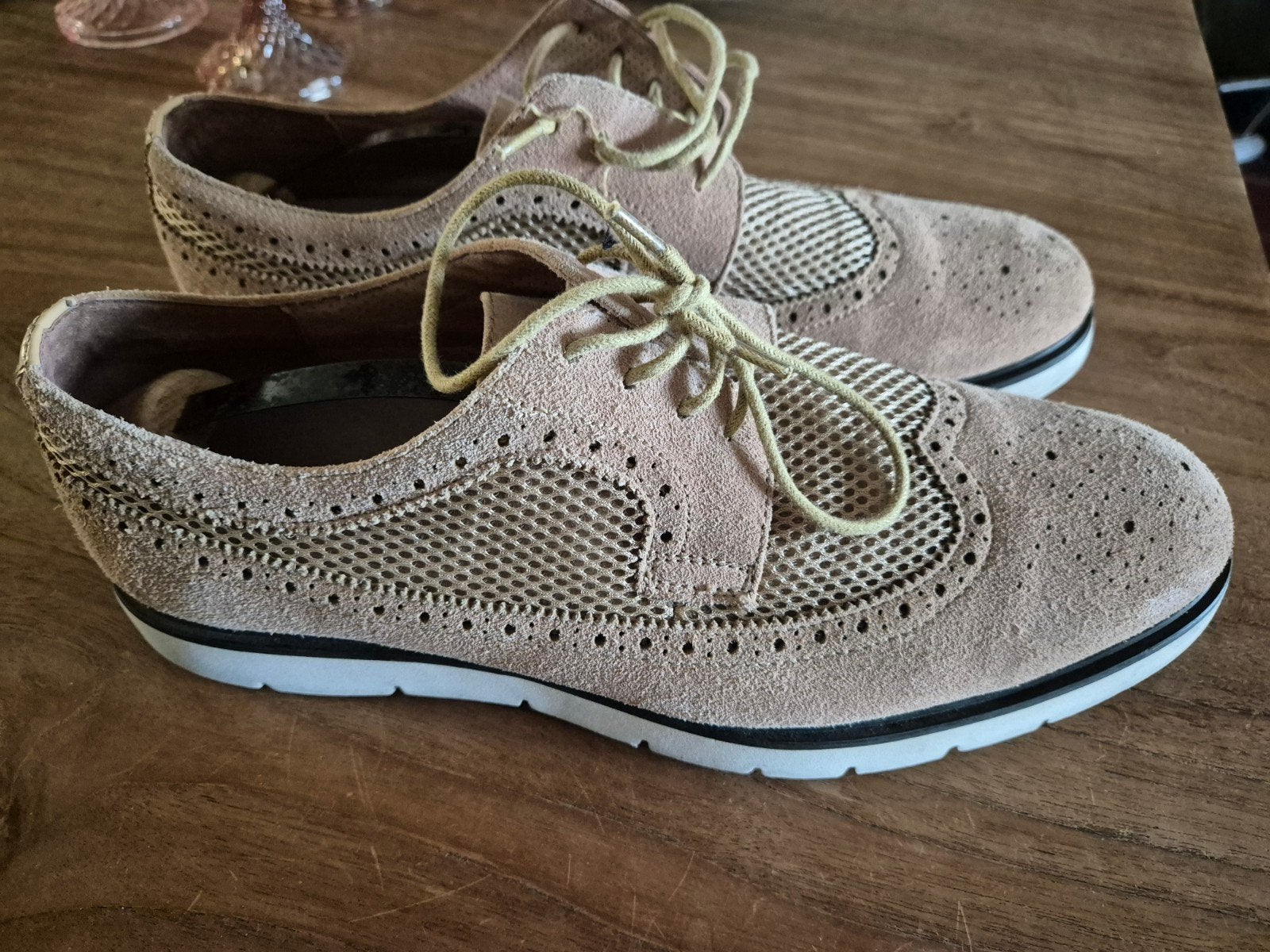 Amsterdam Shoe Co. Casual Brogues - Beige Suède & Mesh 44, Overige kleuren, Amsterdam shoe Co, Ophalen of Verzenden, Zo goed als nieuw