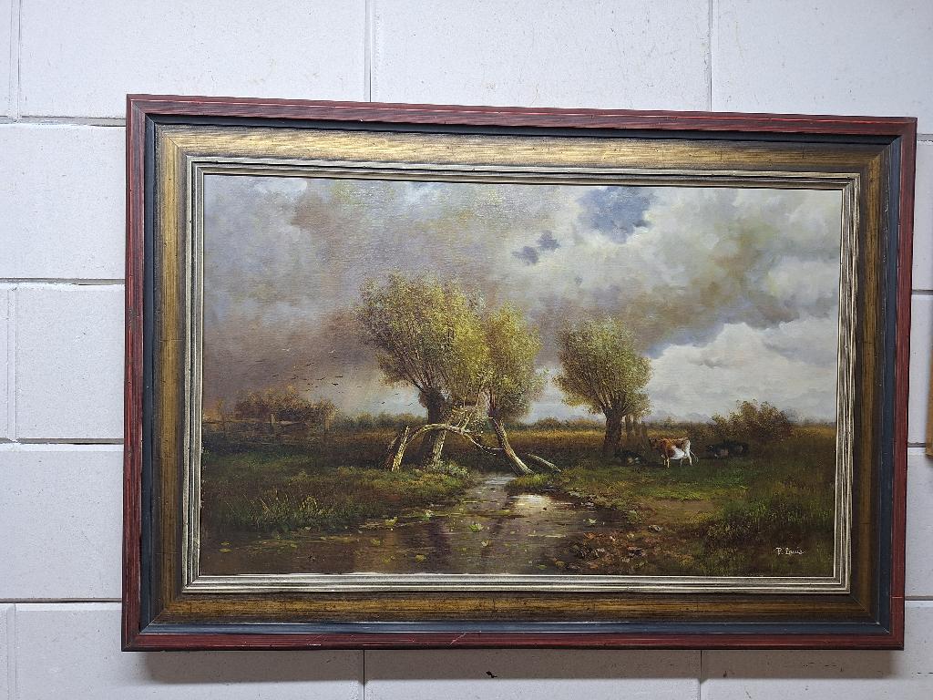 Polderlandachap met rustende Koeien, Antiek en Kunst, Ophalen of Verzenden
