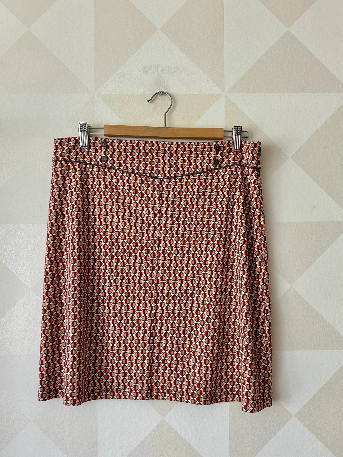 King Louie V Front Skirt rok retro rood roze grijs L/40 zgan, Maat 42/44 (L), Ophalen of Verzenden, Zo goed als nieuw, Knielengte