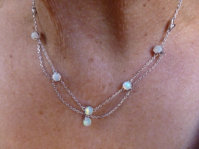 gerhodineerd Zilveren Collier 5 Opalen NIEUW + CERTIFICAAT, Verzenden, Nieuw, Verstelbaar, Zilver