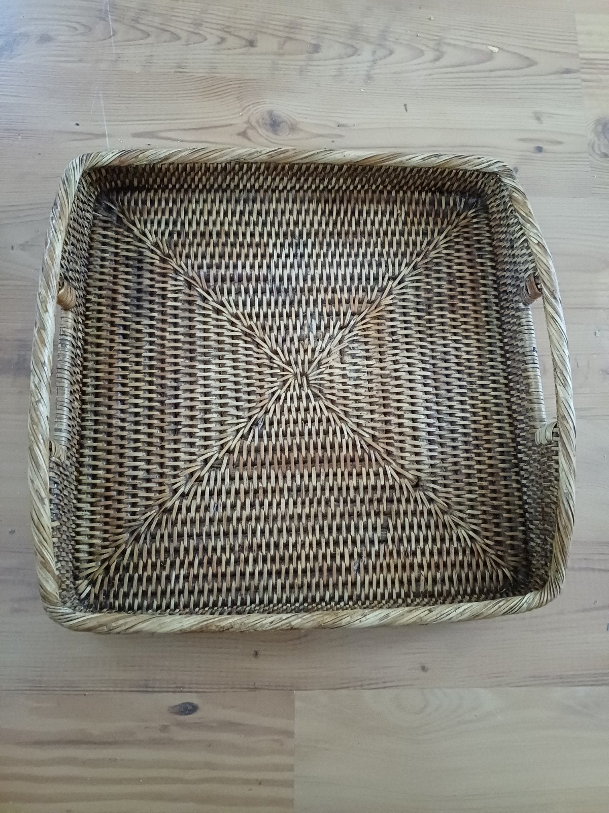 Rotan Dienblad 34x34x5cm, Gevlochten, Gebruikt, Natuurlijk materiaal, Vierkant