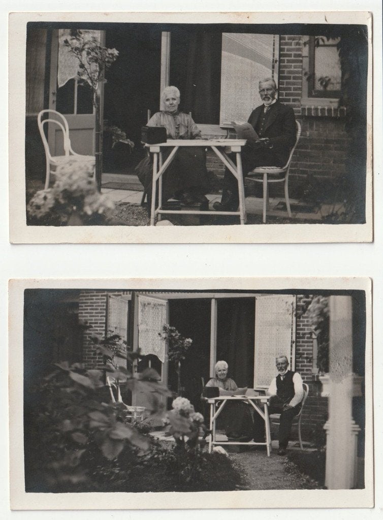 2 fotokaarten tuin koppel Hilversum 1924 Eikbosscheweg 113, Verzenden, 1920 tot 1940, Ongelopen, Noord-Holland