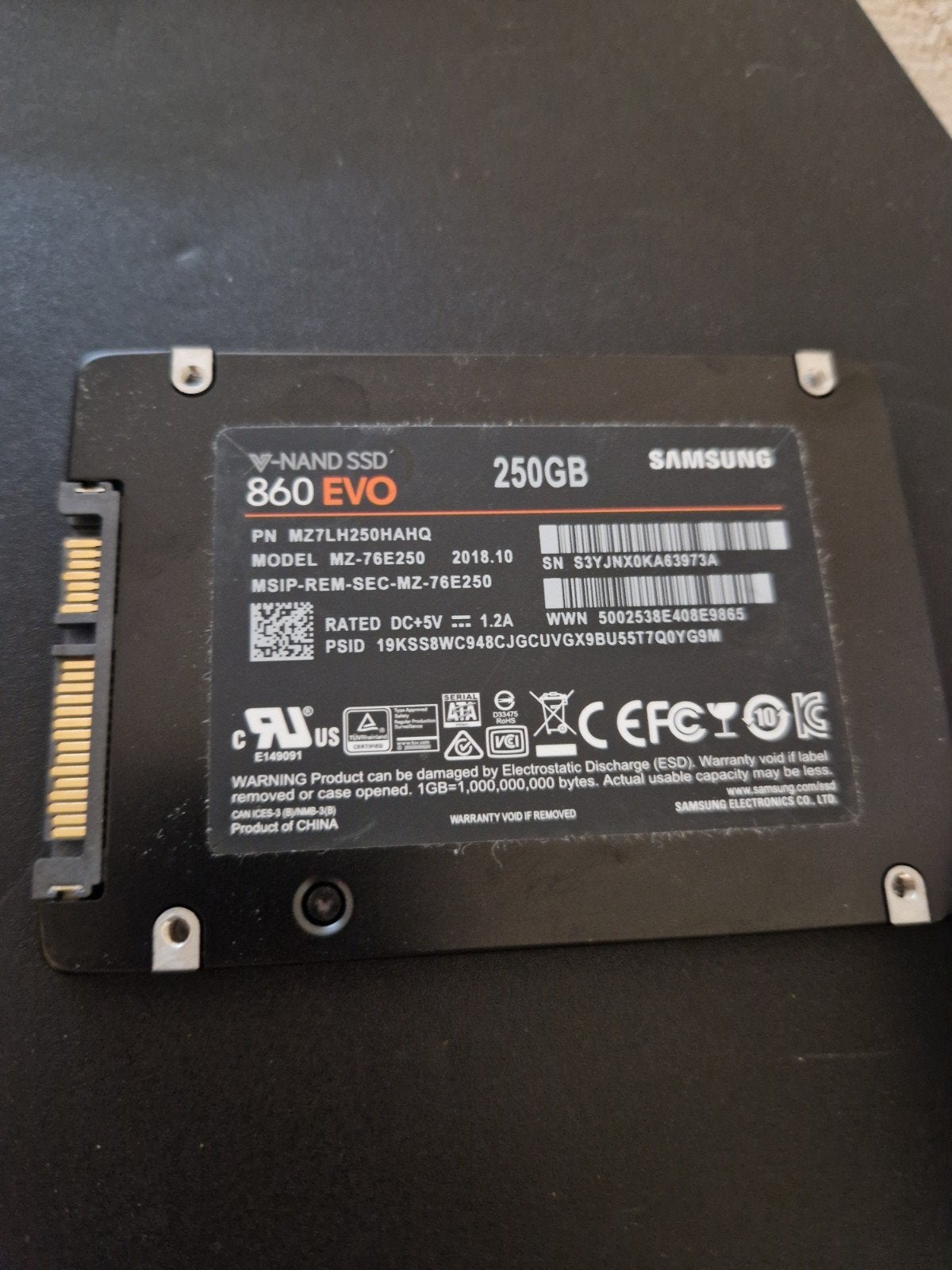 Samsung 860 EVO 250GB SSD - 99 % health, Ophalen, Intern, Server, Zo goed als nieuw