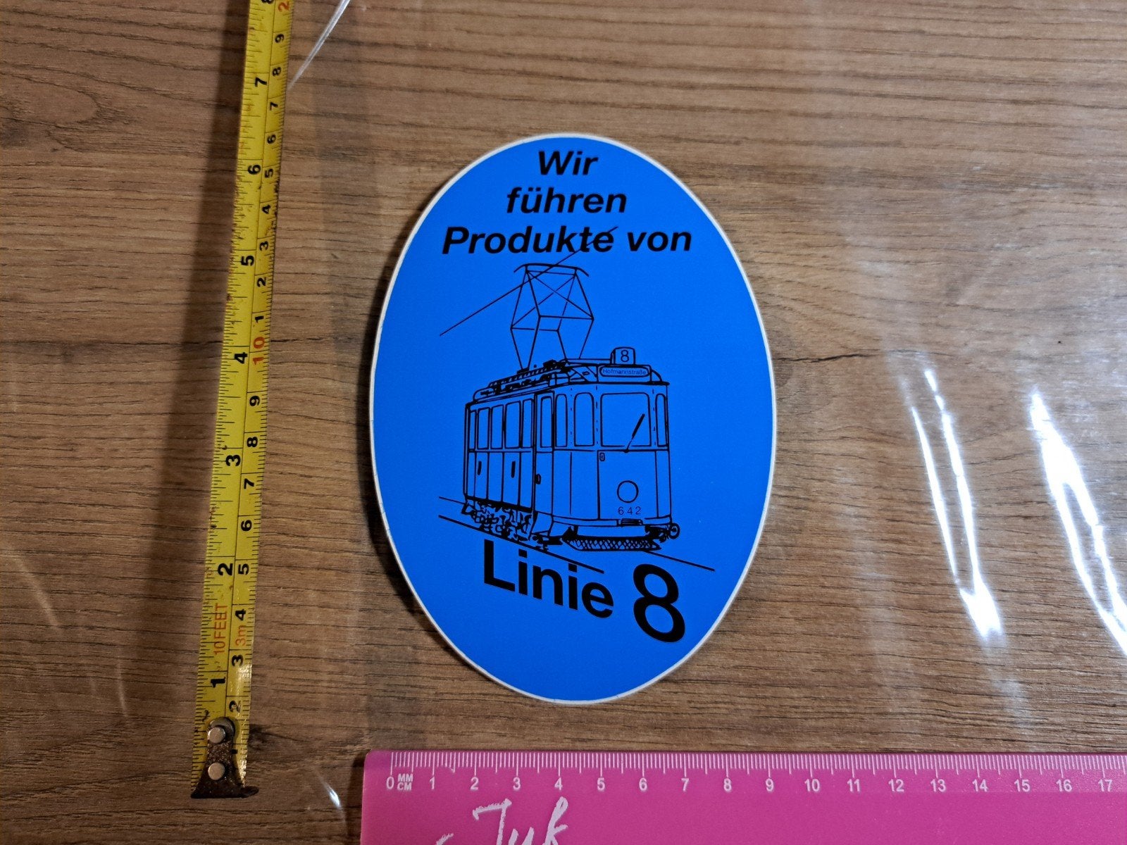 Sticker Wir fahrenheit Produkte von Linie 8 tram blauw, Ophalen of Verzenden, Zo goed als nieuw, Bedrijf of Vereniging
