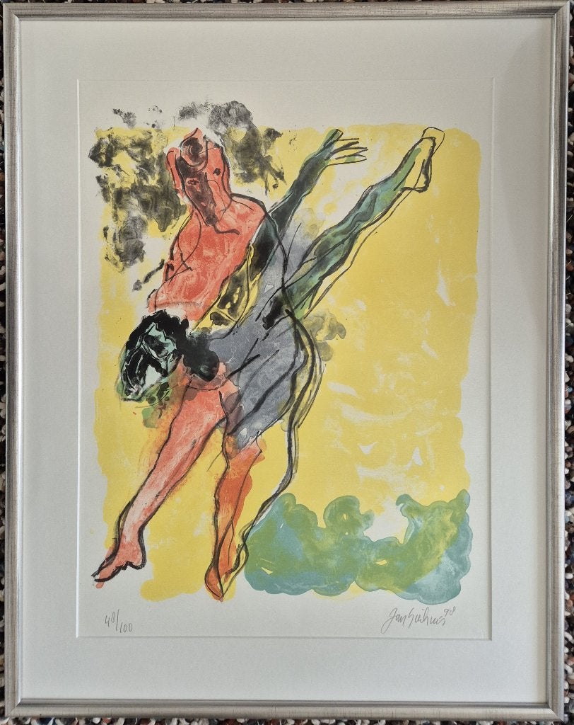 JAN SIERHUIS LITHO - BALLETDANSER EN BALLERINA (48 / 100), Gelimiteerde oplage, Lithografie, Ophalen, Personages en Fantasiefiguren