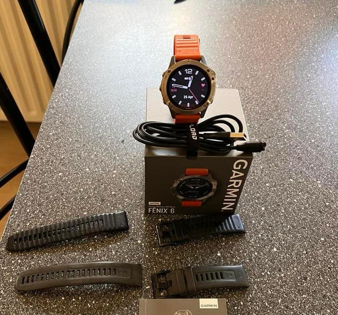 Garmin Fenix 6 Sapphire  Titanium smartwatch, Gebruikt, Ophalen of Verzenden, Waterdicht, Android
