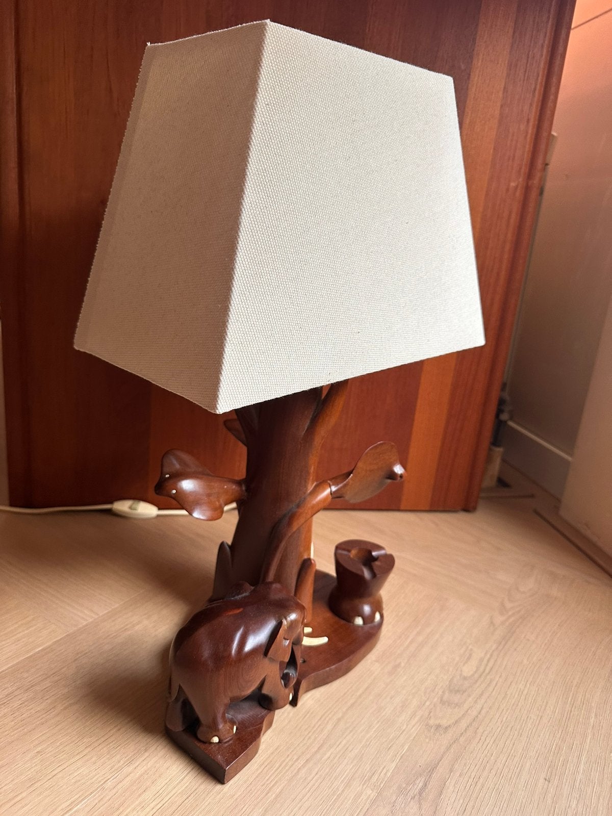 Vintage teak lamp uit Sri-Lanka, Ophalen, Gebruikt, Hout, Vintage